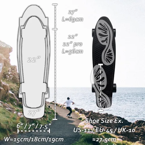 Vista 4 de Patineta KMX 55.8 y 68.5 cm, tabla mini cruiser clásica para niños, niñas, estudiantes, adultos, adolescentes, tabla mini cruiser para principiantes