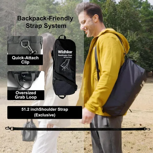 Vista 5 de Wildhiker Sillas de camping plegables y compactas portátiles, respaldo alto ligero con almohada, reclinación profunda, almohadillas, bolsillos Negro