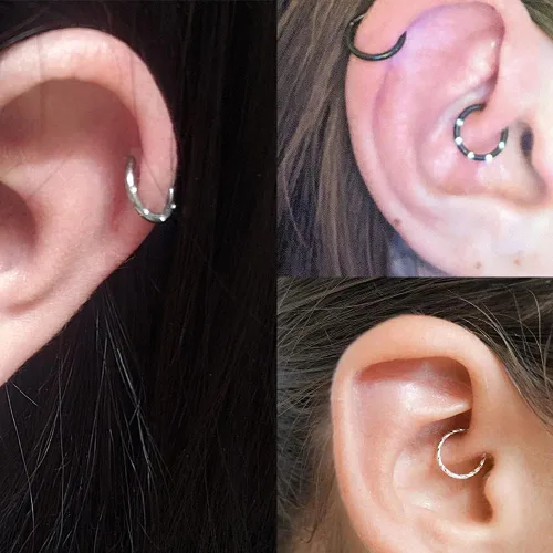 Vista 6 de QWALIT - Arracadas para trago cartílago calibre 16 para piercing en daith hélix tabique con bisagra y cierre de clic de acero inoxidable CBR 063