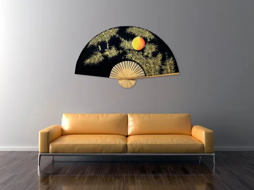 Vista 3 de Oriental-Decor Bamboo Moon - Ventilador de pared plegable, 40 pulgadas de ancho Pintado a mano, arte de decoración de pared