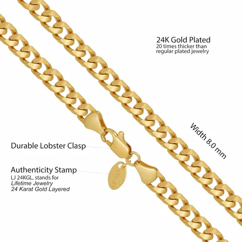 Vista 4 de LIFETIME JEWELRY Collares de cadena de eslabones cubanos de 0.315 in para mujeres y hombres, chapados en oro de 24 quilates