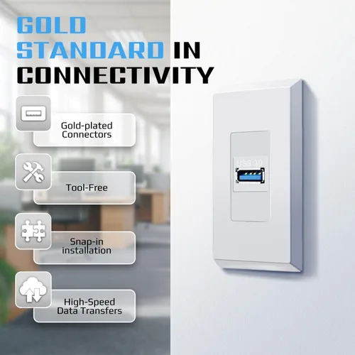 Vista 3 de TNP USB 3.0 Keystone Jack Insert - Conector USB Keystone hembra a hembra adaptador compatible con Superspeed USB 3.0 y puerto USB 2.0 para panel