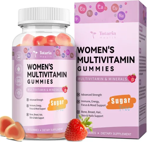 Vista 14 de Totaria Gomitas multivitamínicas sin azúcar para mujeres mayores de 14 años con hierro, inositol, folato, biotina, gomitas multivitamínicas diarias