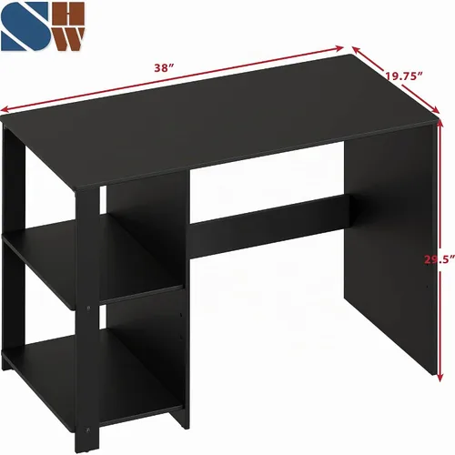 Vista 3 de SHW Escritorio para computadora de oficina en casa de 38 pulgadas con estantes, color negro