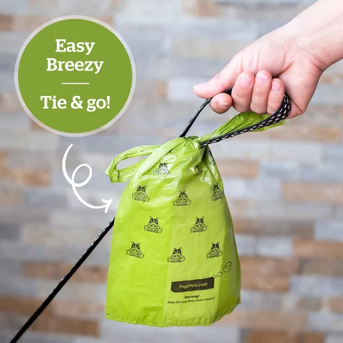 Vista 5 de Pogi's - Paquete de 300 bolsas de excremento de perro con asas y 100 toallitas perfumadas de hoja de té verde a base de plantas