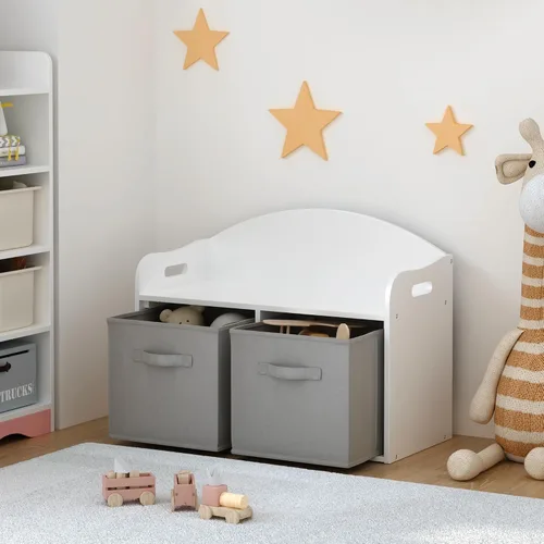 Vista 6 de Timy Organizador de almacenamiento de juguetes de madera para niños, con cajones de tela plegables, gabinete de almacenamiento de juguetes