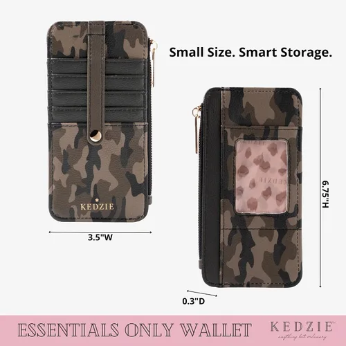 Vista 5 de KEDZIE Essentials Only - Cartera con cremallera para mujer, de piel vegana, pequeña tarjetero con ventana exterior para identificación, Glamoflauge
