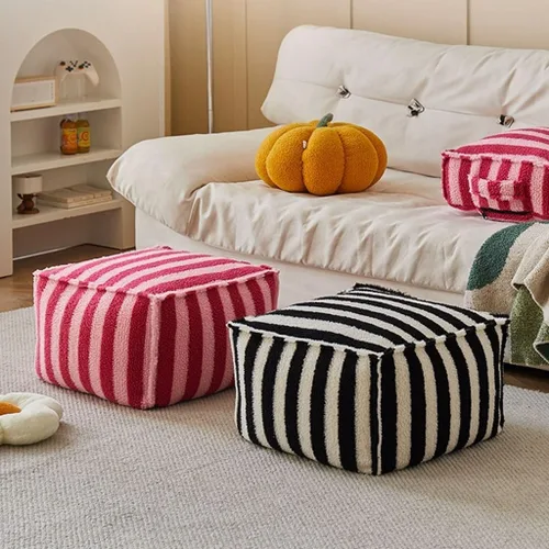 Vista 2 de EYPKPL Cómodo sofá perezoso cuadrado a rayas, suave sofá perezoso, taburete bajo, respaldo para dormitorio, hogar, puf, tatami con relleno, sofá
