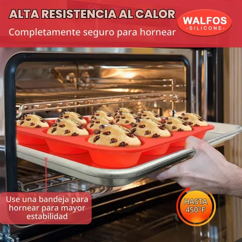 Vista 5 de Walfos Molde de silicona para magdalenas, juego de 3 moldes para magdalenas, incluye 24 tazas de mini moldes para muffins, 12 tazas regulares y 6
