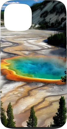 Vista 7 de Funda de vacaciones de verano para iPhone 16 Yellowstone National Park Rainbow geysers