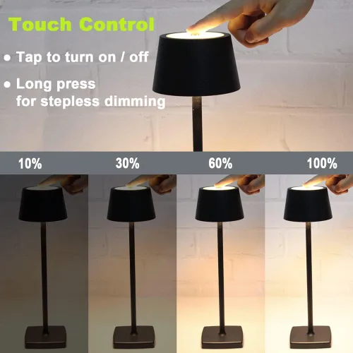 Vista 2 de Paquete de 2 lámparas de mesa LED inalámbricas recargables, lámpara de escritorio alimentada por batería de 5200 mAh, luz de metal portátil USB