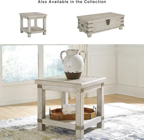 Vista 9 de Signature Design by Ashley Carynhurst Farmhouse - Mesa auxiliar rectangular con estante inferior, 2 tomas eléctricas y 2 puertos USB, madera, 24