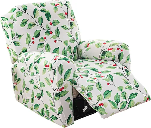 Vista 11 de NILUOH Funda para sillón reclinable, 4 piezas, elástica, estampada, con bolsillo lateral, funda para sofá reclinable, antideslizante, ajustable, 16