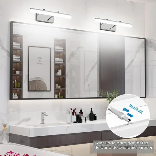 Vista 6 de Aipsun Luces LED de tocador de 15.7 pulgadas ajustables para baño, lámpara de pared para baño, accesorio de iluminación sobre espejo cromado moderno