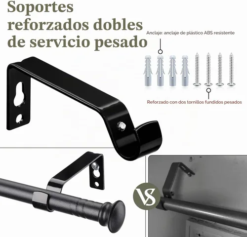Vista 5 de Barras de cortina para ventanas de 28 a 50 pulgadas, juego de barras de cortina resistentes de 5/8 pulgadas, barras decorativas para cortinas
