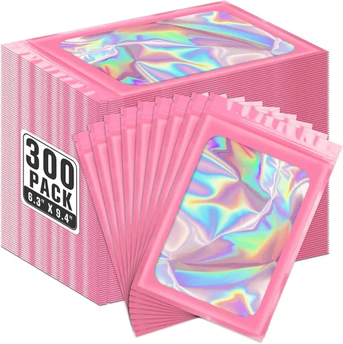 Vista 17 de ANZNKU 300 bolsas holográficas de Mylar resellables, bolsas resellables de 4x6 pulgadas para pequeñas empresas, bolsa de kit para resaca a prueba