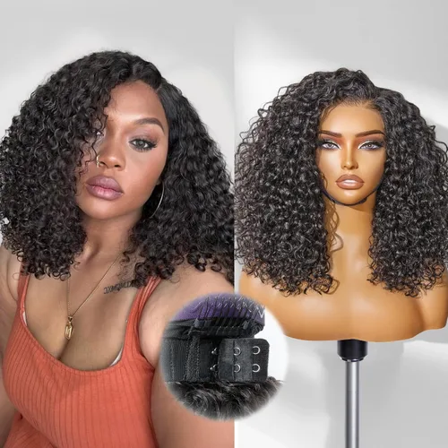 Vista 47 de LUVME HAIR Pelucas de cabello humano rizado sin pegamento de 6 pulgadas, precortadas, indetectable, HD, encaje Bob, peluca corta y rizada con ondas