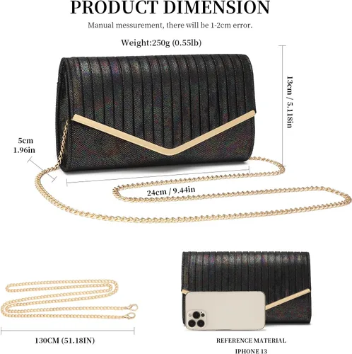 Vista 5 de FZOWVIR Bolso de noche para mujer, bolso de boda brillante para fiesta, baile de graduación, bolsas cruzadas formales con purpurina, Negro