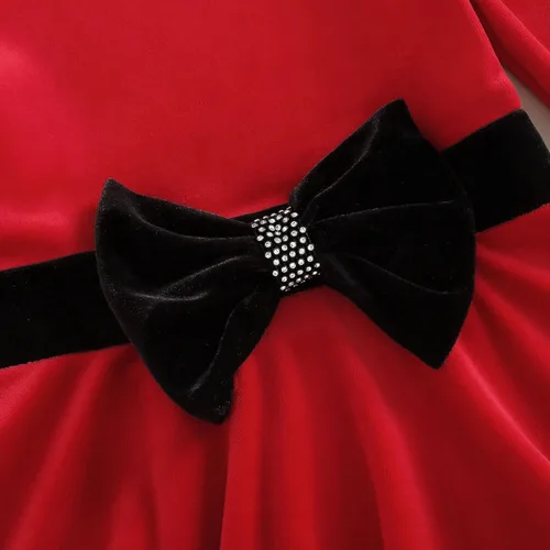 Vista 5 de woshilaocai Vestido de Navidad para niñas pequeñas, vestido de terciopelo con lazo de Papá Noel con sombrero, vestidos de fiesta para fotos