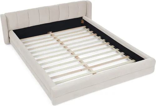 Vista 8 de Marco de cama tamaño Queen con cabecero suave tipo nube, base de cama de madera con tapizado de chenilla, no necesita somier - Beige Marco de cama