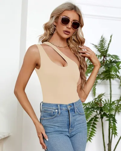 Vista 4 de WAYMAKER Camiseta sin mangas sexy con un hombro recortado frontal sin espalda para mujer