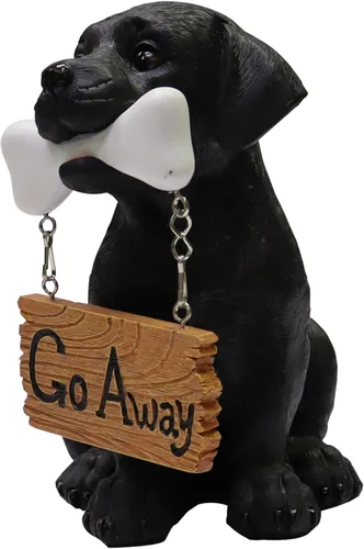 Vista 5 de Nature's Mark Estatua de cachorro de perro Labrador Retriever negro con letrero de bienvenida, estatua de jardín de resina, decoración de 6.7 Black