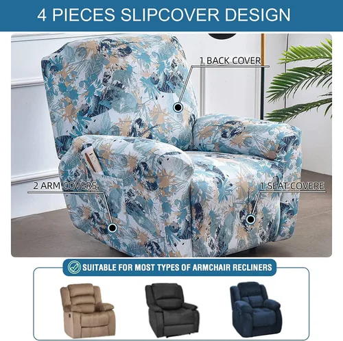 Vista 4 de Eco-Ancheng Fundas reclinables Lazyboy de 4 piezas, fundas para sofá reclinable, fundas antideslizantes para sillas reclinables, con bolsillos