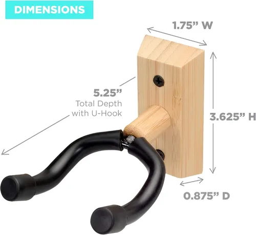 Vista 4 de MobileVision Soporte de pared para guitarra de madera de bambú Gancho universal en forma de U para guitarra acústica, guitarra eléctrica, banjo
