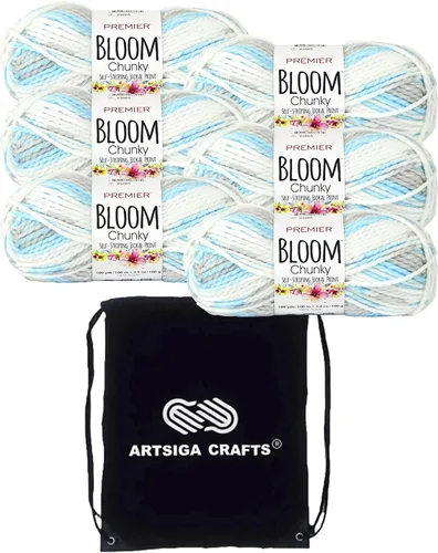 Vista 19 de Premier Yarns Bloom Chunky Hydrangea 1114-01 (6 madejas, el mismo lote de tinte) - Hilo acrílico grueso y voluminoso #5 para ganchillo y tejer