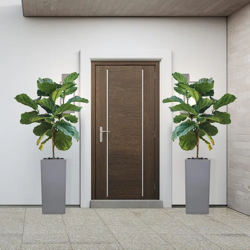 Vista 7 de Maceta metálica galvanizada moderna para interiores y exteriores con drenaje (12 x 12 x 28 pulgadas, gris)