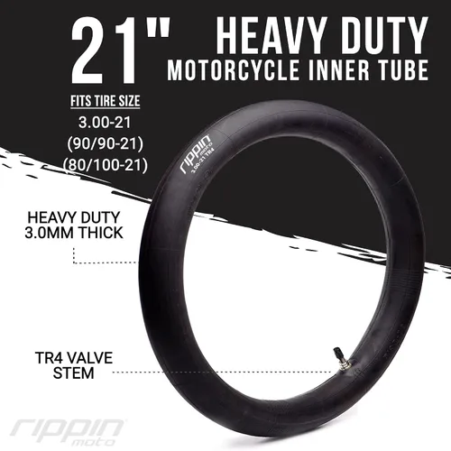 Vista 2 de Rippin Moto Tubo de motocicleta resistente 90/90-21 o 80/100-21 (3.00 x 21), goma natural de alta calidad de 0.118 pulgadas de grosor, válvula TR4