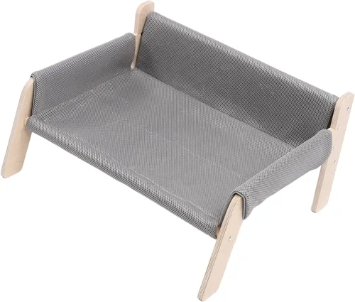 Vista 2 de Cat Hammock, High Strength Pine Wood Minimalist Design Elevated Multifunctional Cat Furniture, Elevated Bed with for Cats Kittens and Puppies (Grey)