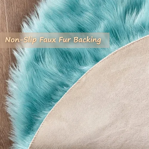 Vista 3 de Faux Fur Sheepskin Rug 2x6 ft, Fluffy Area Rug for Bedroom Living Room Aqua