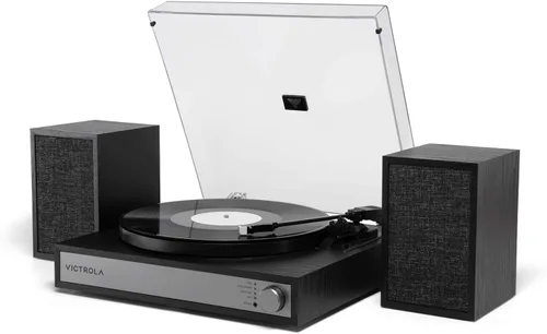 Vista 7 de Victrola Harmony – Sistema de giradiscos Bluetooth – Reproductor de discos de vinilo de 3 velocidades, altavoces estéreo para estantería, diseño