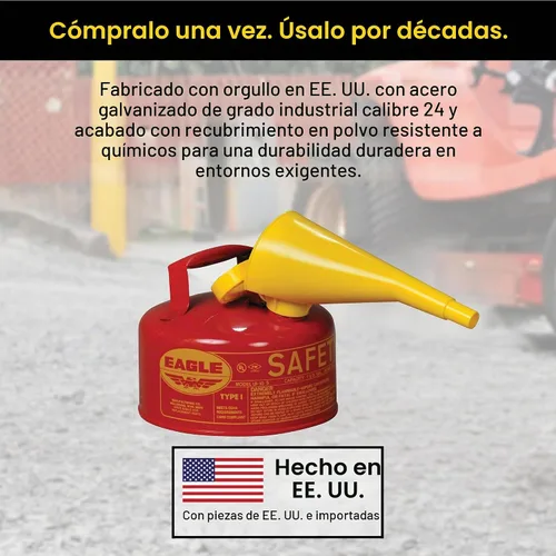 Vista 7 de Eagle Lata de gas de seguridad roja tipo I de 1 galón para gasolina Rojo