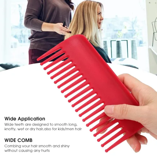 Vista 2 de Peines de dientes anchos, peine desenredante sin mango, peines para cabello húmedo y seco para salón de belleza y hogar (rojo)