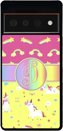 Vista 5 de Unicorn Rainbow Colorful Initial Black Rubber Phone Case Compatible With Google Pixel 10, 10 Pro, 10 Pro XL, 9a, 9 Pro, Pixel 9, Pixel 9 Pro XL, 8a
