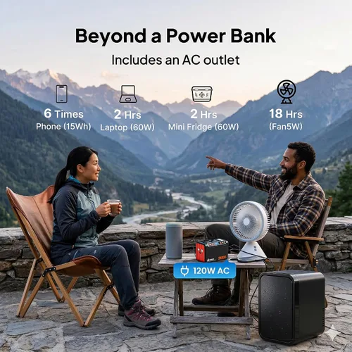 Vista 3 de Takki - Generador solar de 120 Wp, estación de energía portátil con paneles solares de 21 W, cargador solar de 88 Wh, puertos USB de CA y CC