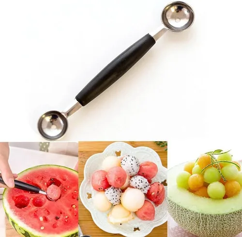 Vista 6 de Cuchara de melón de acero inoxidable 2 en 1, cuchara de melón de doble cara, helado de melón de sandía adecuado, cómodo agarre antideslizante