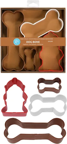 Vista 2 de R&M International Cortadores de galletas de hueso de perro, huesos surtidos e hidrante de fuego, juego de 4 piezas