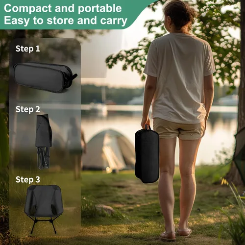 Vista 6 de Sillas de camping ligeras con altura ajustable, sillas de camping portátiles para adultos con bolsa de transporte y bolsillos laterales, sillas