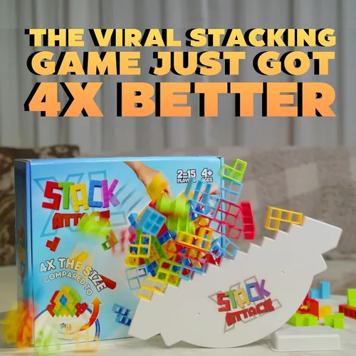 Vista 8 de Stack Attack XL Tower Game, juegos de mesa gigantes para niños y adultos, bloque de construcción de noche de juego familiar y regalos apilables