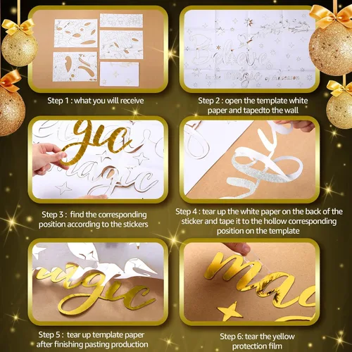 Vista 5 de Calcomanías Acrílicas de Pared de Navidad Pegatinas de Cita Believe Pegatinas de Espejo 3D DIY Pegatinas de Navidad Cristo Decoración de Pared