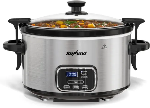 Vista 11 de Sunvivi Olla de cocción lenta de 3 cuartos de galón y mini calentador de alimentos con 3 ajustes de calefacción, olla de cerámica extraíble, tapa