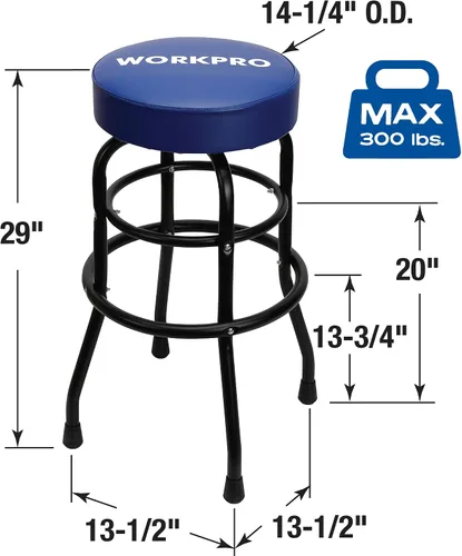 Vista 3 de WORKPRO W112003 Taburete de garaje, taburete de garaje de construcción de acero resistente, asiento de cojín giratorio, patas y reposapiés
