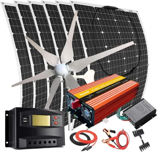 Vista 7 de Kit de generador solar eólico de 1000 W: turbina de viento de 400 W y 6 paneles solares semiflexibles de 100 W, cargador y accesorio