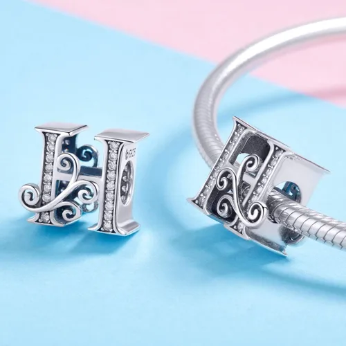 Vista 2 de Plata de ley 925 maciza con piedras cúbicas, opciones de regalo completas AZ alfabeto encantador, letras abalorios para pulseras europeas Pandora