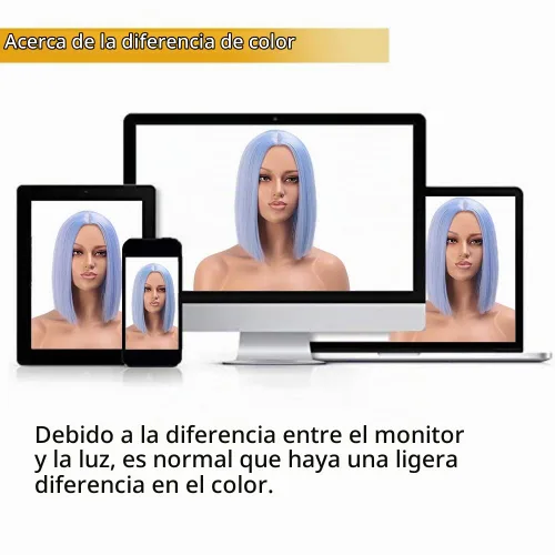 Vista 7 de Peluca colorida de cabello sintético liso, de raya en medio y longitud al hombro, para mujer, moderna Azul cielo