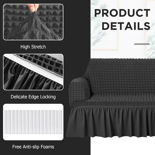 Vista 3 de SmoothNovelty Juego de 1 funda para sofá y 2 fundas para sofá con falda, duradero, lavable, de alta elasticidad, protector de muebles
