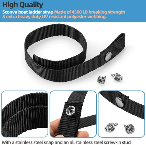 Vista 5 de Correa de escalera para pontón, accesorios de lancha pontón con broche de acero inoxidable y perno de tornillo, extra resistente, 4500 libras